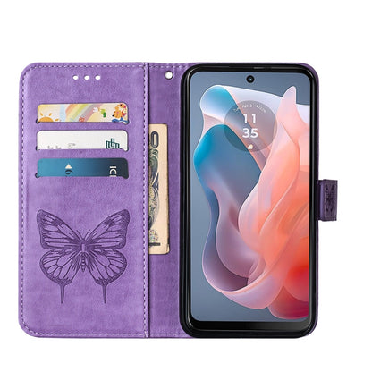 For Motorola Moto G Play 5G 2024 Embossed Butterfly Leather Phone Case(Purple) - Motorola Cases by buy2fix | Online Shopping UK | buy2fix