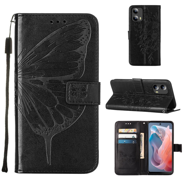 For Motorola Moto G Play 5G 2024 Embossed Butterfly Leather Phone Case(Black) - Motorola Cases by buy2fix | Online Shopping UK | buy2fix