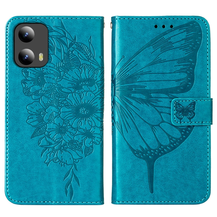 For Motorola Moto G Play 5G 2024 Embossed Butterfly Leather Phone Case(Blue) - Motorola Cases by buy2fix | Online Shopping UK | buy2fix