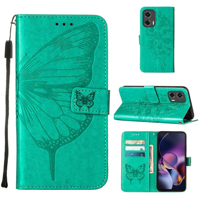 For Motorola Moto G Stylus 5G 2024 Embossed Butterfly Leather Phone Case(Green) - Motorola Cases by buy2fix | Online Shopping UK | buy2fix