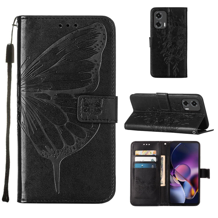 For Motorola Moto G Stylus 5G 2024 Embossed Butterfly Leather Phone Case(Black) - Motorola Cases by buy2fix | Online Shopping UK | buy2fix