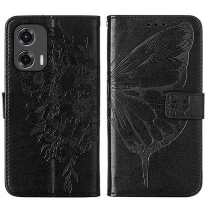 For Motorola Moto G Stylus 5G 2024 Embossed Butterfly Leather Phone Case(Black) - Motorola Cases by buy2fix | Online Shopping UK | buy2fix