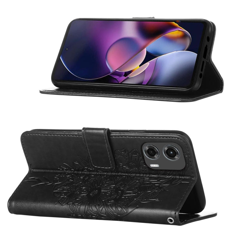 For Motorola Moto G Stylus 5G 2024 Embossed Butterfly Leather Phone Case(Black) - Motorola Cases by buy2fix | Online Shopping UK | buy2fix