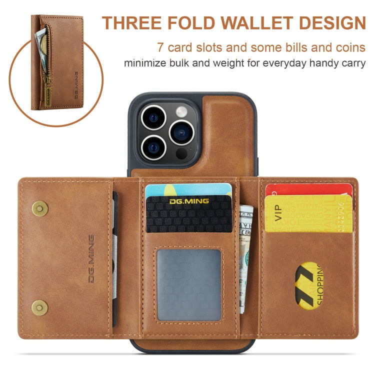 For iPhone 15 Pro Max DG.MING M5 Series Zip RFID Multi Card Detachable Leather Phone Case(Brown) - iPhone 15 Pro Max Cases by DG.MING | Online Shopping UK | buy2fix