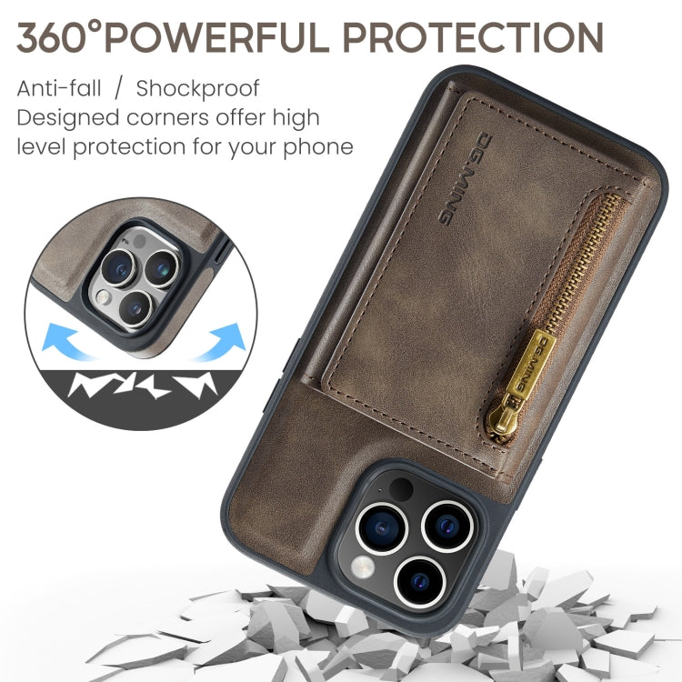 For iPhone 15 Pro Max DG.MING M5 Series Zip RFID Multi Card Detachable Leather Phone Case(Coffee) - iPhone 15 Pro Max Cases by DG.MING | Online Shopping UK | buy2fix