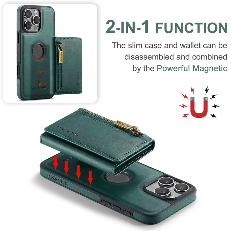 For iPhone 16 Pro Max DG.MING M5 Series Zip RFID Multi Card Detachable Leather Phone Case(Green) - iPhone 16 Pro Max Cases by DG.MING | Online Shopping UK | buy2fix