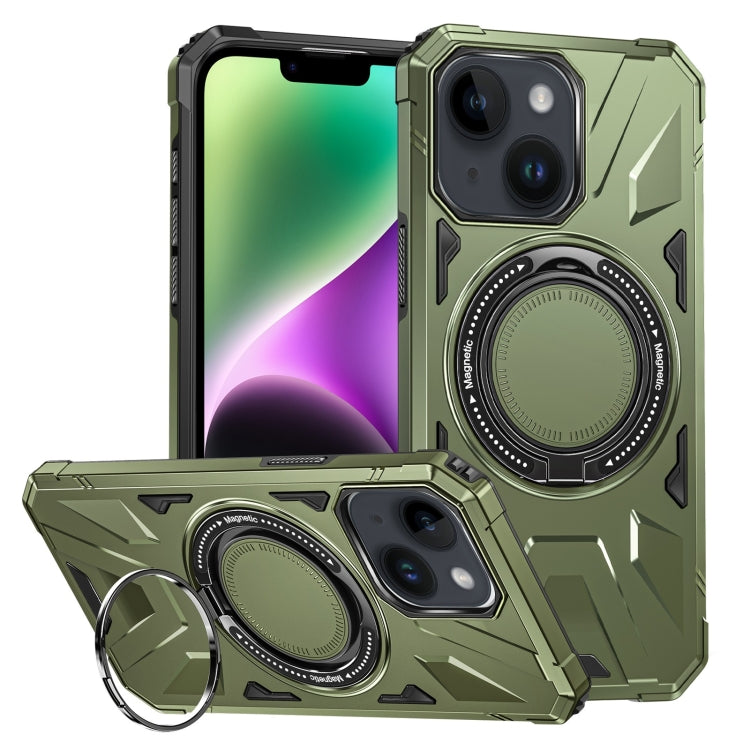 For iPhone 14 Plus MagSafe Magnetic Shockproof Phone Case with Ring Holder(Dark Green) - iPhone 14 Plus Cases by buy2fix | Online Shopping UK | buy2fix