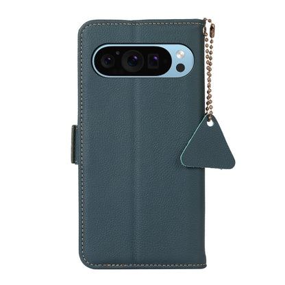 For Google Pixel 9 Side-Magnetic TJ Genuine Leather RFID Phone Case(Green) - Google Cases by buy2fix | Online Shopping UK | buy2fix