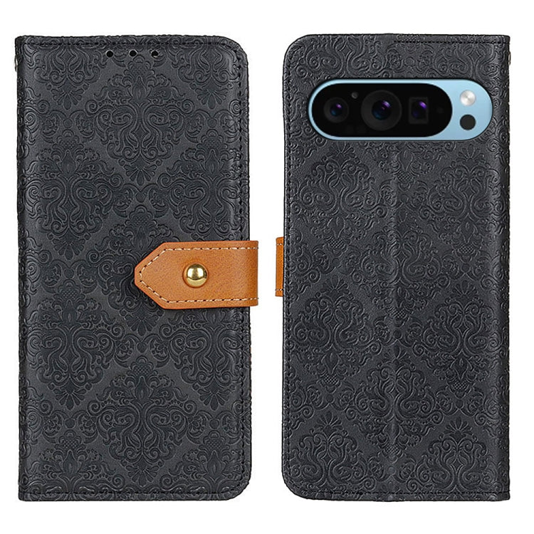 For Google Pixel 9 European Floral Embossed Leather Phone Case(Black) - Google Cases by buy2fix | Online Shopping UK | buy2fix