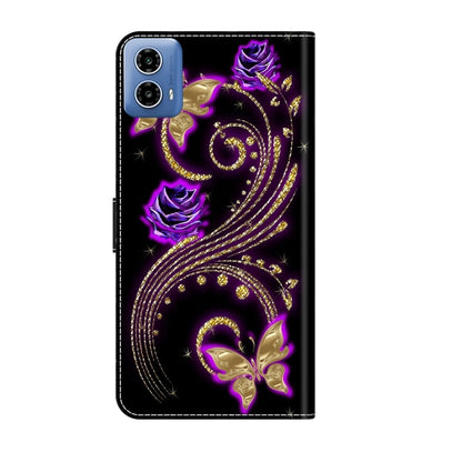 For Motorola Moto G24 Power Crystal 3D Shockproof Protective Leather Phone Case(Purple Flower Butterfly) - Motorola Cases by buy2fix | Online Shopping UK | buy2fix