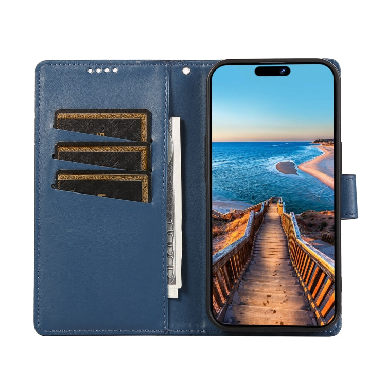 For OnePlus 11 PU Genuine Leather Texture Embossed Line Phone Case(Blue) - OnePlus Cases by buy2fix | Online Shopping UK | buy2fix