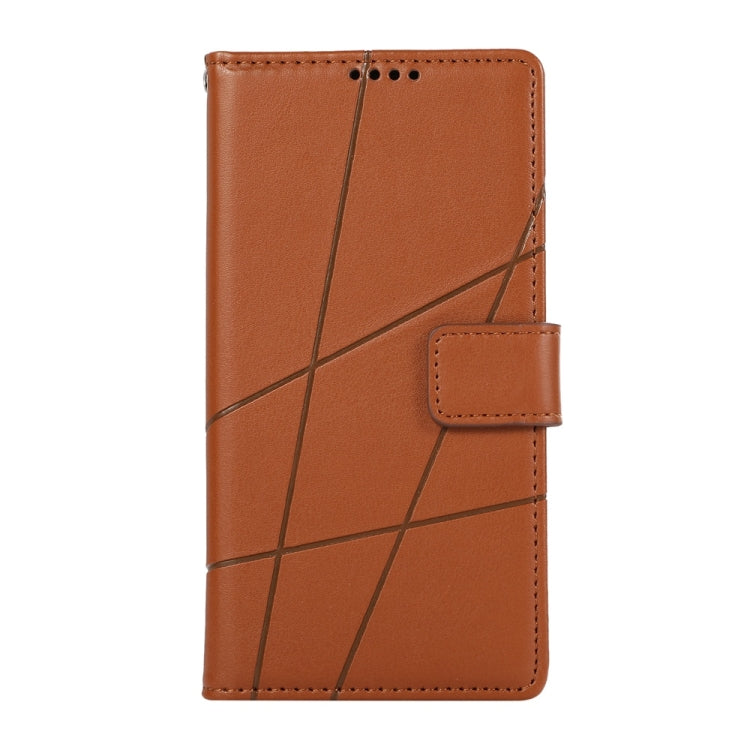 For iPhone 16 PU Genuine Leather Texture Embossed Line Phone Case(Brown) - iPhone 16 Cases by buy2fix | Online Shopping UK | buy2fix