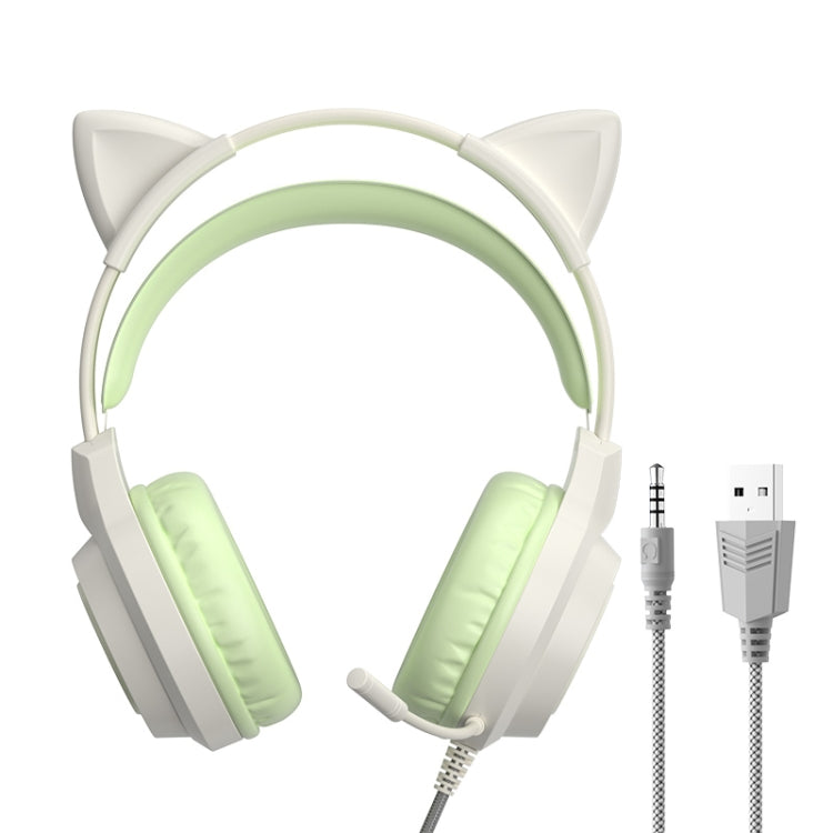 G35 Cute Cat RGB Head-mounted Wired Gaming Earphone(Green) - Multimedia Headset by buy2fix | Online Shopping UK | buy2fix