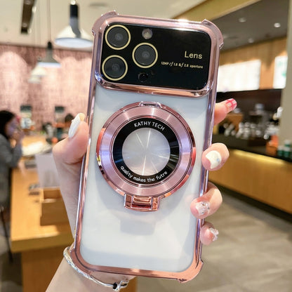 For iPhone 12 Pro MagSafe Holder Shockproof TPU Phone Case with Lens Film(Rose Gold) - iPhone 12 / 12 Pro Cases by buy2fix | Online Shopping UK | buy2fix