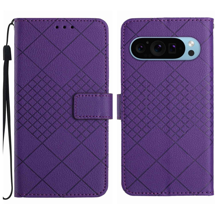 For Google Pixel 9 Pro XL Rhombic Grid Texture Leather Phone Case(Purple) - Google Cases by buy2fix | Online Shopping UK | buy2fix