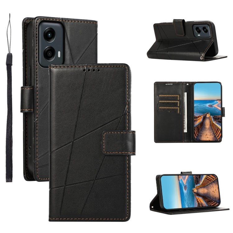 For Motorola Moto G Stylus 5G 2024 PU Genuine Leather Texture Embossed Line Phone Case(Black) - Motorola Cases by buy2fix | Online Shopping UK | buy2fix