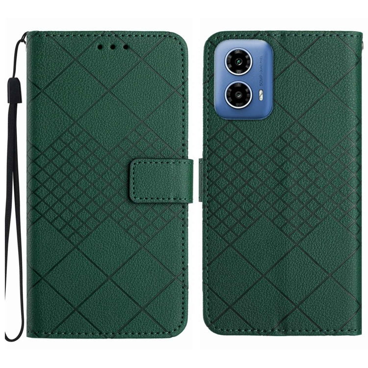 For Motorola Moto G Stylus 5G 2024 Rhombic Grid Texture Leather Phone Case(Green) - Motorola Cases by buy2fix | Online Shopping UK | buy2fix