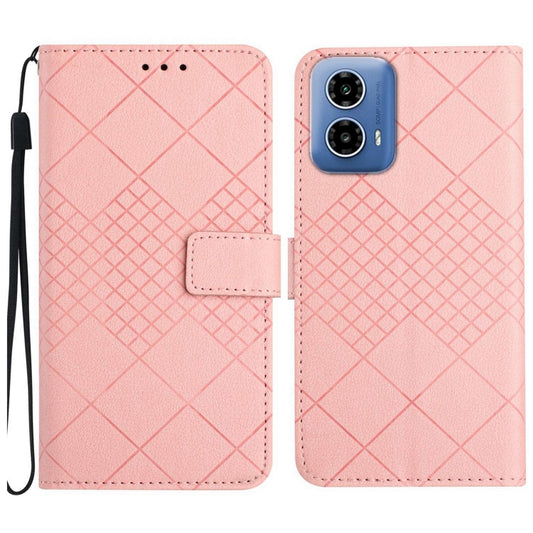 For Motorola Edge 5G 2024 Rhombic Grid Texture Leather Phone Case(Pink) - Motorola Cases by buy2fix | Online Shopping UK | buy2fix