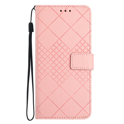 For Samsung Galaxy S21 5G Rhombic Grid Texture Leather Phone Case(Pink) - Galaxy S21 5G Cases by buy2fix | Online Shopping UK | buy2fix