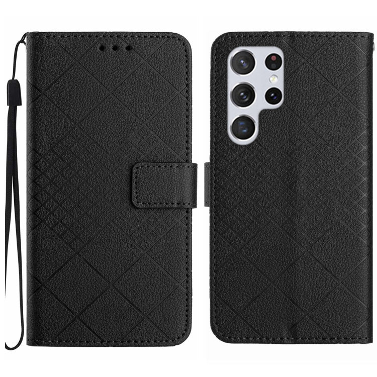 For Samsung Galaxy S24 Ultra 5G Rhombic Grid Texture Leather Phone Case(Black) - Galaxy S24 Ultra 5G Cases by buy2fix | Online Shopping UK | buy2fix