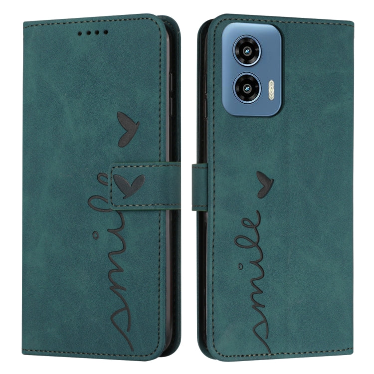 For Motorola Moto G Play 5G 2024 / G 5G 2024 Skin Feel Heart Embossed Leather Phone Case with Long Lanyard(Green) - Motorola Cases by buy2fix | Online Shopping UK | buy2fix