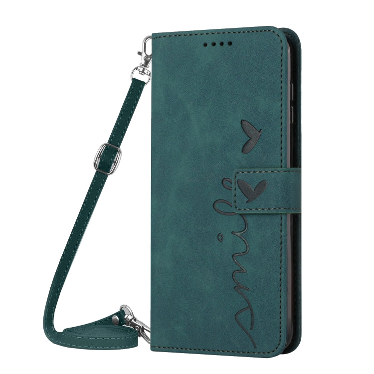 For Motorola Moto G Stylus 5G 2024 Skin Feel Heart Embossed Leather Phone Case with Long Lanyard(Green) - Motorola Cases by buy2fix | Online Shopping UK | buy2fix