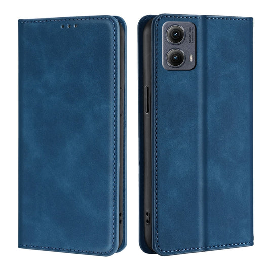 For Motorola Edge 5G 2024 Skin Feel Magnetic Leather Phone Case(Blue) - Motorola Cases by buy2fix | Online Shopping UK | buy2fix