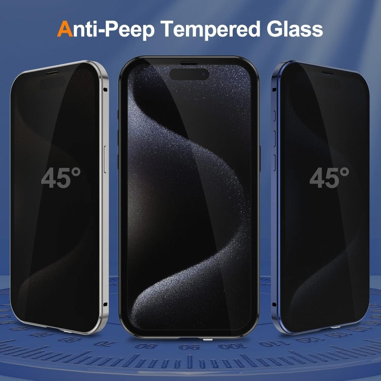 For iPhone 15 Plus Anti-peeping Magnetic Double-sided Tempered Glass Phone Case(Silver) - iPhone 15 Plus Cases by buy2fix | Online Shopping UK | buy2fix