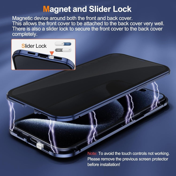For iPhone 15 Pro Max Anti-peeping Magnetic Double-sided Tempered Glass Phone Case(Grey) - iPhone 15 Pro Max Cases by buy2fix | Online Shopping UK | buy2fix