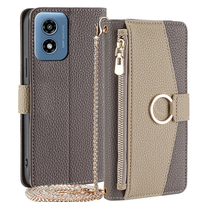 For Motorola Moto G Play 4G 2024 Crossbody Litchi Texture Leather Phone Case(Grey) - Motorola Cases by buy2fix | Online Shopping UK | buy2fix