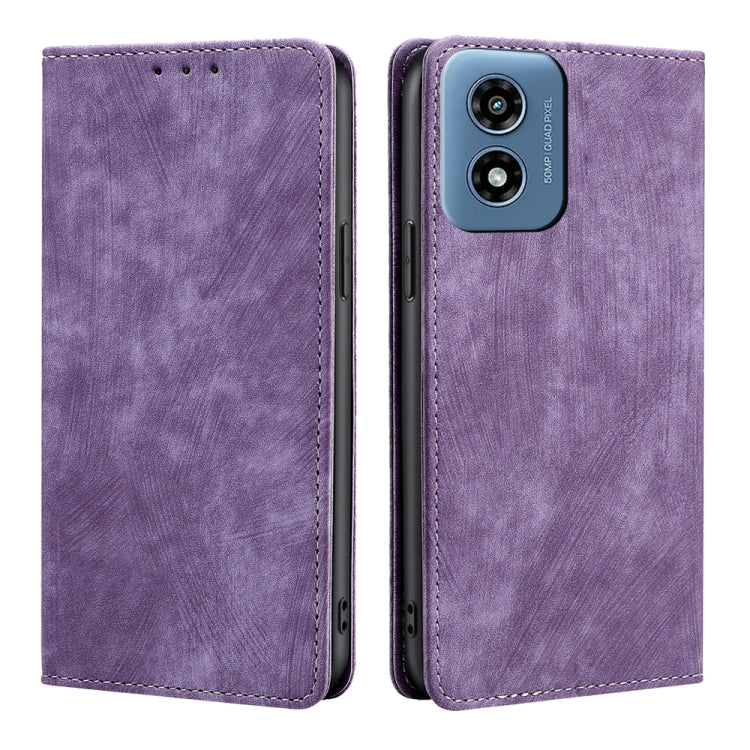 For Motorola Moto G Play 4G 2024 RFID Anti-theft Brush Magnetic Leather Phone Case(Purple) - Motorola Cases by buy2fix | Online Shopping UK | buy2fix