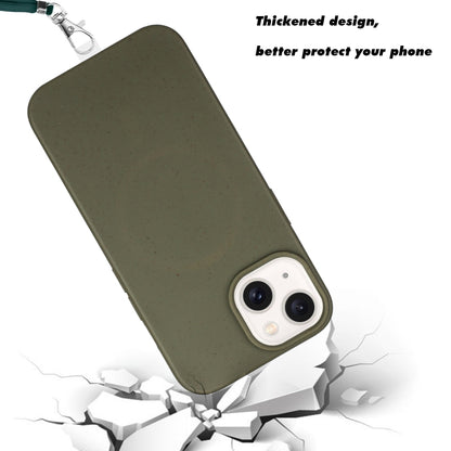 For iPhone 14 Wheat MagSafe Magnetic Straw Material + TPU Phone Case with Lanyard(Army Green) - iPhone 14 Cases by buy2fix | Online Shopping UK | buy2fix