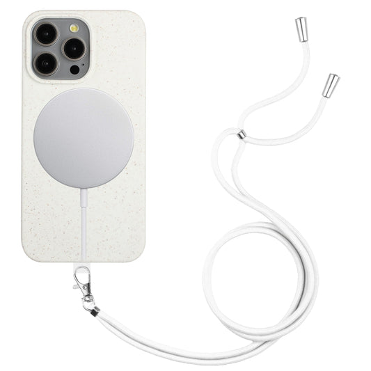 For iPhone 13 Pro Wheat MagSafe Magnetic Straw Material + TPU Phone Case with Lanyard(White) - iPhone 13 Pro Cases by buy2fix | Online Shopping UK | buy2fix