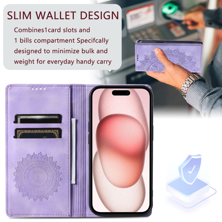 For iPhone 16 Plus Totem Embossed Magnetic Leather Phone Case(Purple) - iPhone 16 Plus Cases by buy2fix | Online Shopping UK | buy2fix