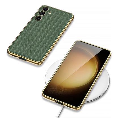 For Samsung Galaxy S24+ 5G GKK Weave Texture Electroplating PU Protective Phone Case(Green) - Galaxy S24+ 5G Cases by GKK | Online Shopping UK | buy2fix