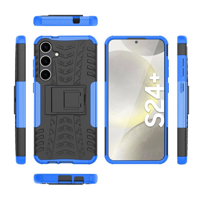 For Samsung Galaxy S24+ Tire Texture TPU + PC Phone Case with Holder(Blue) - Galaxy S24+ 5G Cases by buy2fix | Online Shopping UK | buy2fix