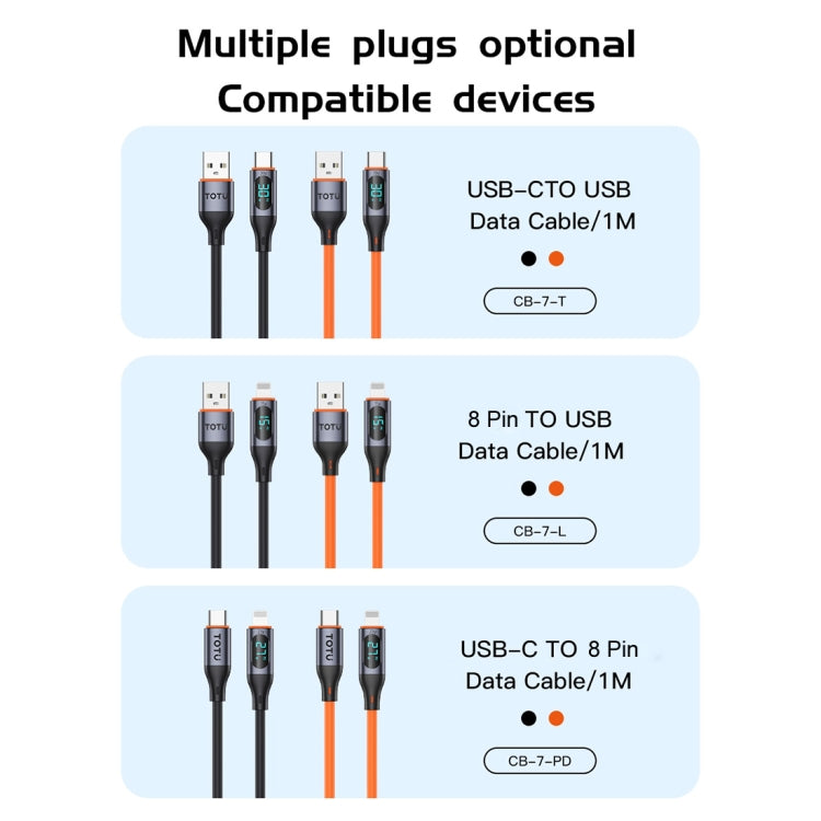 TOTU CB-7-T 30W USB to USB-C / Type-C Digital Display Fast Charging Silicone Cable, Length: 1m(Black) - USB-C & Type-C Cable by TOTUDESIGN | Online Shopping UK | buy2fix