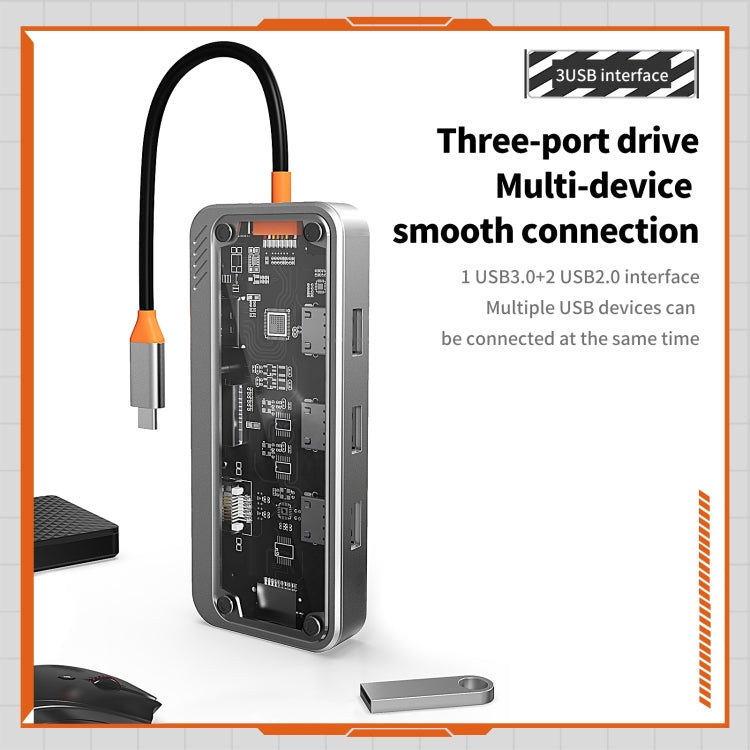 SW10V 10 in 1 Type-C to USB + HDMI + VGA + RJ45 + SD/TF + Audio 3.5 HUB Docking Station(Grey) - USB HUB by buy2fix | Online Shopping UK | buy2fix