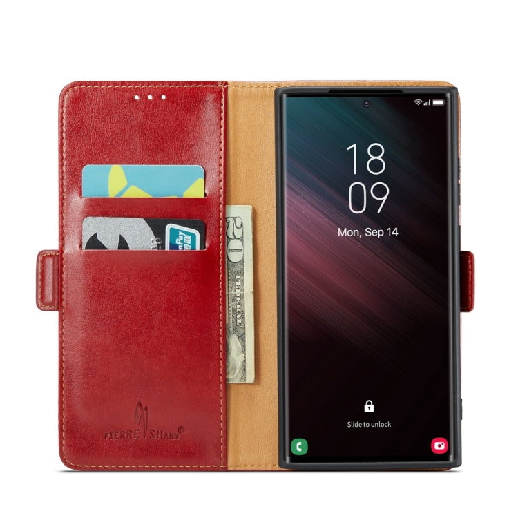 For Samsung Galaxy S24 Ultra 5G Fierre Shann PU Genuine Leather Texture Phone Case(Red) - Galaxy S24 Ultra 5G Cases by FIERRE SHANN | Online Shopping UK | buy2fix