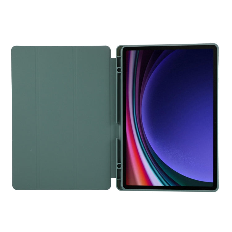 For Samsung Galaxy Tab S9 FE+ 3-Fold Pure Color TPU Leather Tablet Case with Pen Slot(Dark Green) - Galaxy Tab S9 FE+ by buy2fix | Online Shopping UK | buy2fix