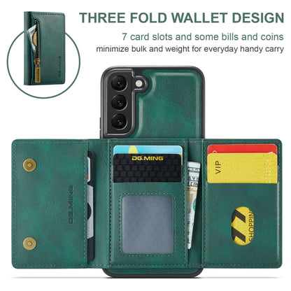 For Samsung Galaxy S22+ DG.MING M5 Series Zip RFID Multi Card Detachable Leather Phone Case(Green) - Galaxy S22+ 5G Cases by DG.MING | Online Shopping UK | buy2fix