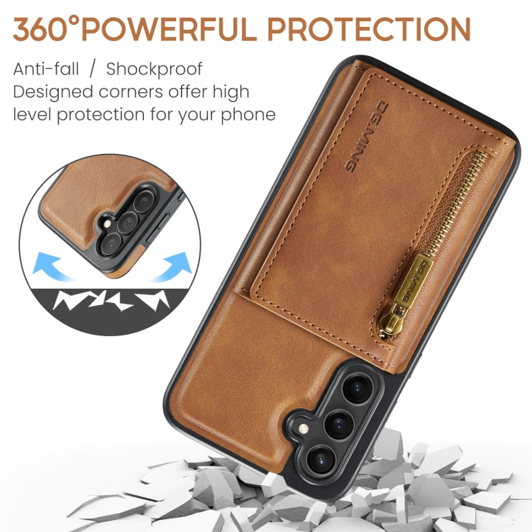 For Samsung Galaxy S24 FE 5G DG.MING M5 Series Zip RFID Multi Card Detachable Leather Phone Case(Brown) - Galaxy S24 FE 5G Cases by DG.MING | Online Shopping UK | buy2fix