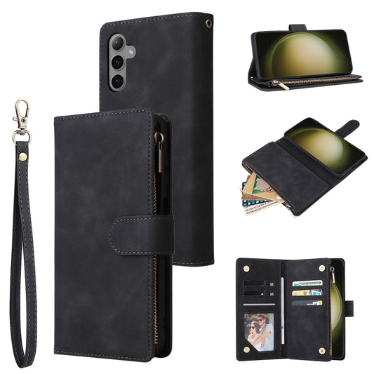 For Samsung Galaxy S24+ 5G Multifunctional Frosted Zipper Wallet Leather Phone Case(Black) - Galaxy S24+ 5G Cases by buy2fix | Online Shopping UK | buy2fix
