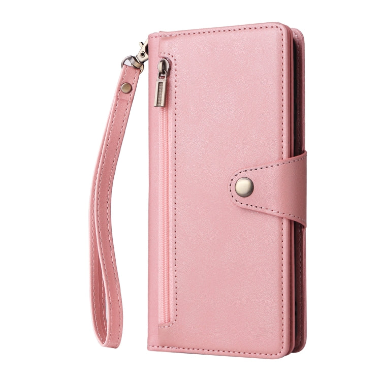 For Samsung Galaxy S24+ 5G Rivet Buckle 9 Cards 3-Fold Wallet Leather Phone Case(Rose Gold) - Galaxy S24+ 5G Cases by buy2fix | Online Shopping UK | buy2fix