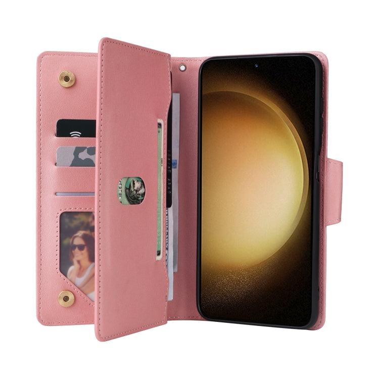 For Samsung Galaxy S24+ 5G Rivet Buckle 9 Cards 3-Fold Wallet Leather Phone Case(Rose Gold) - Galaxy S24+ 5G Cases by buy2fix | Online Shopping UK | buy2fix