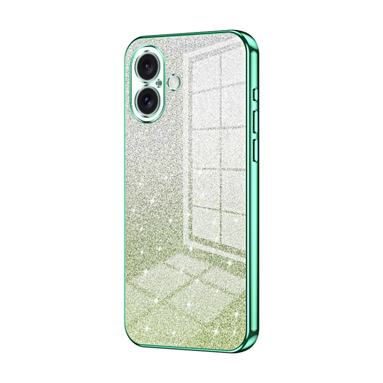 For iPhone 16 Gradient Glitter Powder Electroplated Phone Case(Green) - iPhone 16 Cases by buy2fix | Online Shopping UK | buy2fix