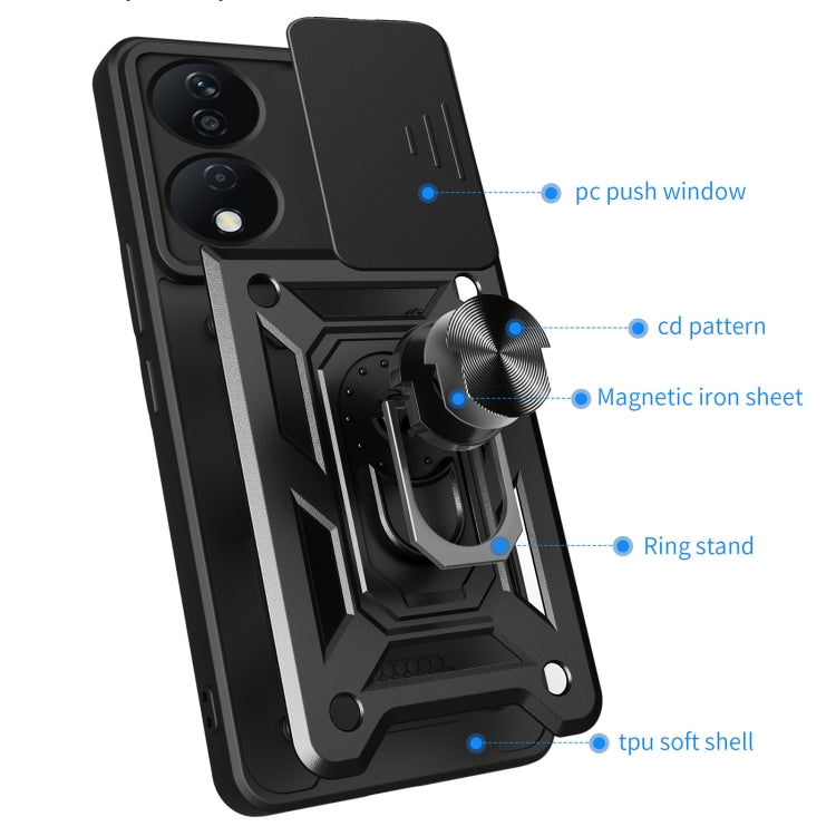 For Honor X7b Sliding Camera Cover Design TPU+PC Phone Case(Black) - Honor Cases by buy2fix | Online Shopping UK | buy2fix