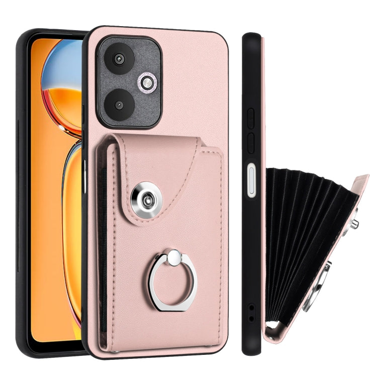 For Xiaomi Redmi 13C 5G / Redmi 13R Organ Card Bag Ring Holder PU Phone Case(Pink) - 13C Cases by buy2fix | Online Shopping UK | buy2fix