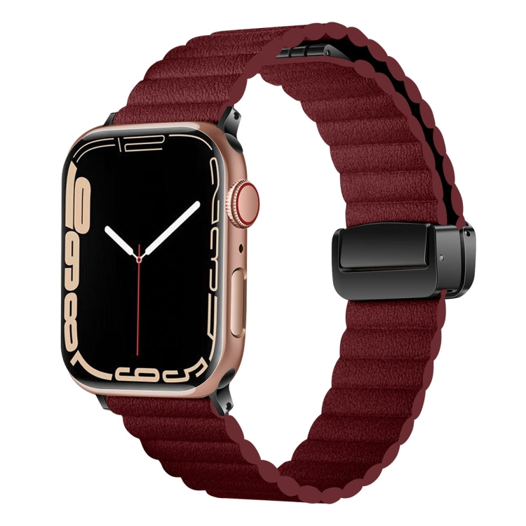 For Apple Watch Series 8 45mm Water Ripple Magnetic Folding Buckle Watch Band, Style: Bold Version(Wine Red) - Watch Bands by buy2fix | Online Shopping UK | buy2fix