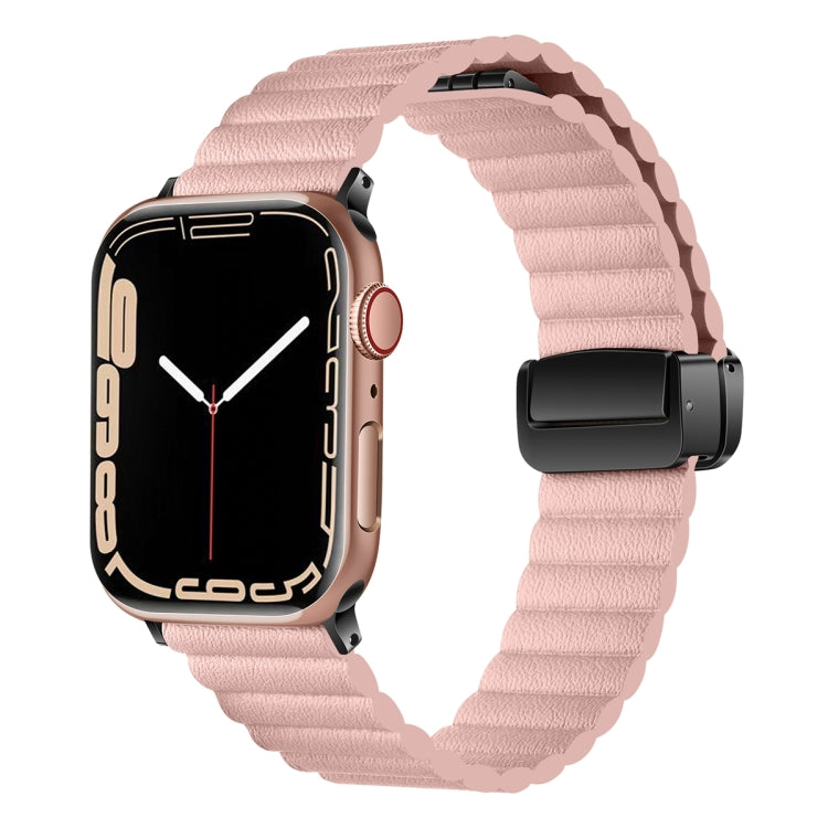 For Apple Watch Series 5 40mm Water Ripple Magnetic Folding Buckle Watch Band, Style: Bold Version(Pink) - Watch Bands by buy2fix | Online Shopping UK | buy2fix